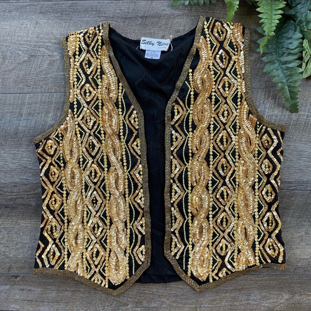 Silky Nites Vintage Gold Sequin Vest